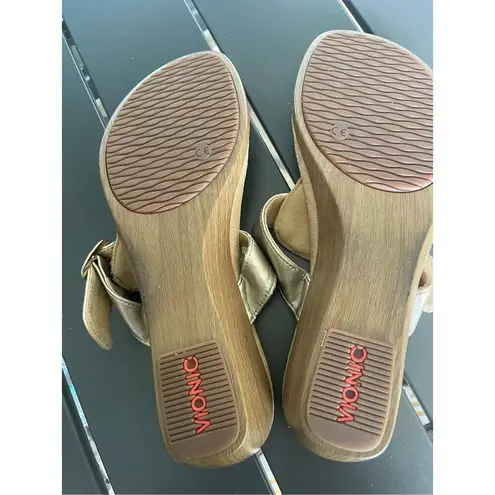 Vionic Snake Skin Leather Alanis Thong Wedge Sandals Tan Size UK 9. US 11