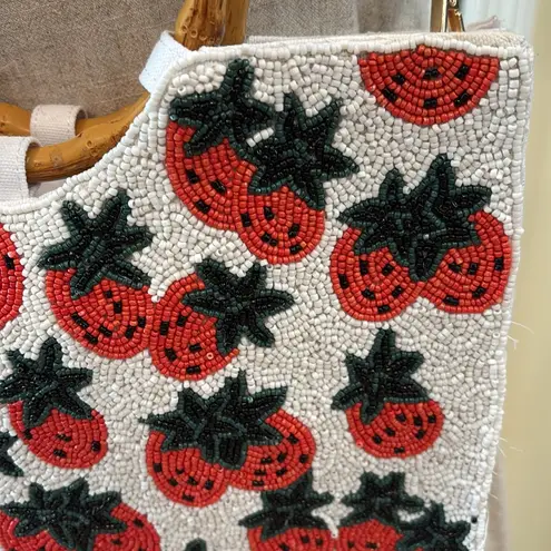 Sol and Mer beaded White and Red strawberry Embroidered Tote crossbody Bag
