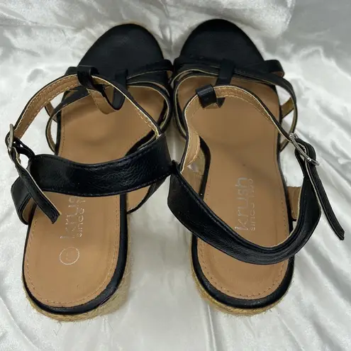 Krush Women’s Black Woven Strappy Open Toe Wedge Platform Sandals Size 6