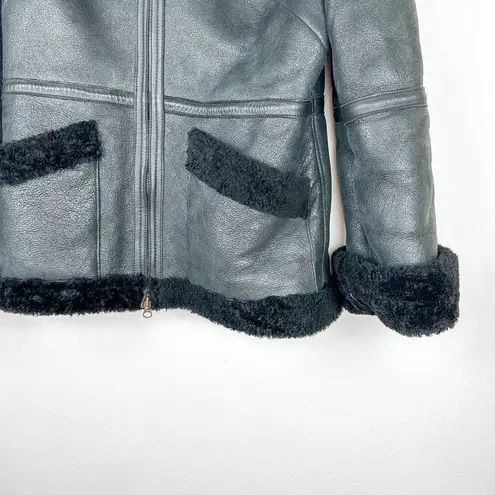 Banana Republic  Black Italian Leather Jacket with Shearling Trim