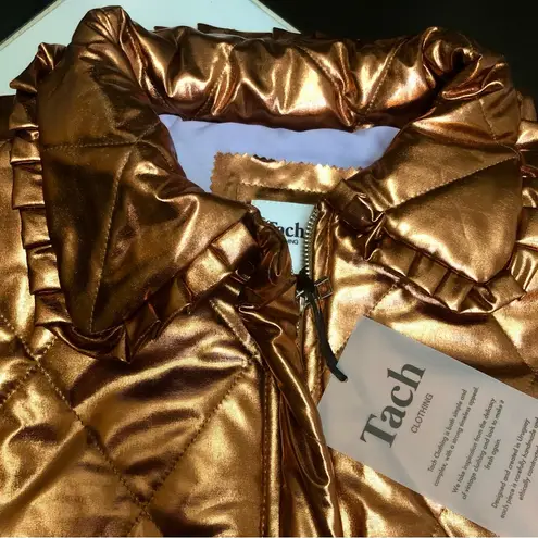 NWT Tach Geo Quilted Puffer Coat Metallic Bronze Copper Jacket Cottagecore sz L Gold Size L