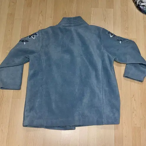 Bob Mackie Fleece Jacket Size 2XL Blue Floral Embroidery