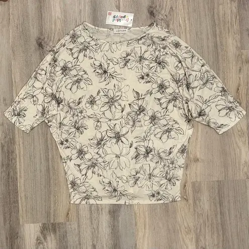 First Love NWT Freckled Poppy  Black Cream  Floral Dolman Sleeve Top Shirt Size M