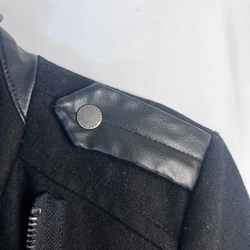 Buffalo David Bitton Black Trench Moto Jacket Wool Blend Faux Leather Trim XS