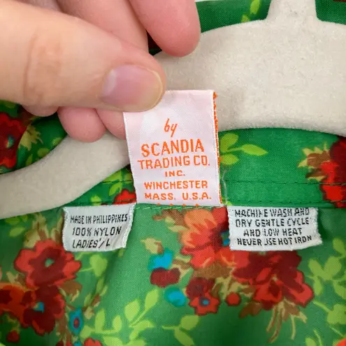 Vintage SKYR Womens L FLAW Green Orange Floral Disco Button Down Shirt Retro Size L