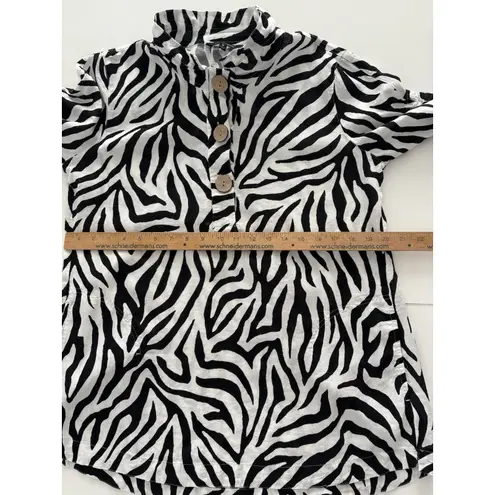 John Mark Zebra Tunic Size M Black White Oversized Lagenlook Wired Collar Size M