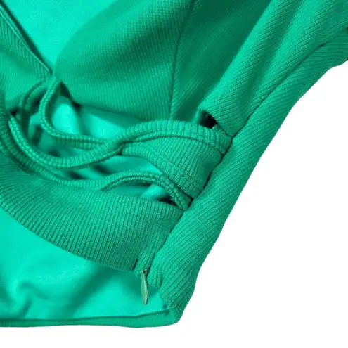 Showpo. x Anthropologie Deep VNeck Criss Cross Straps Ribbed Crop Top in Green Size 4