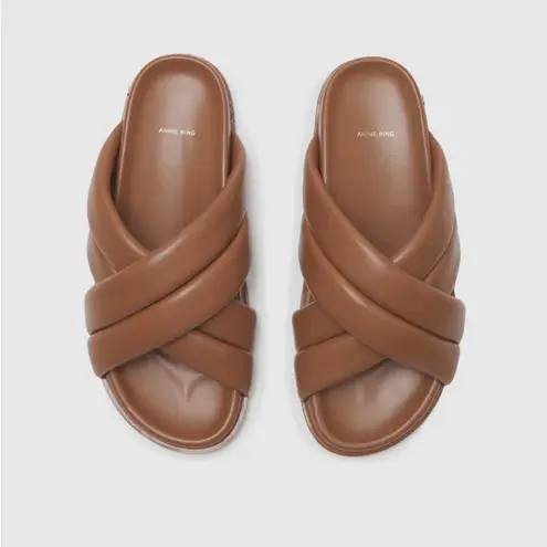 ANINE BING Lizzie Slide Sandal Cognac Brown Tan 38