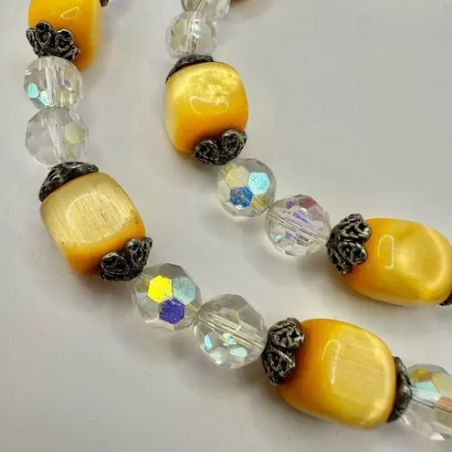 crystal and yellow cats eye vintage necklace