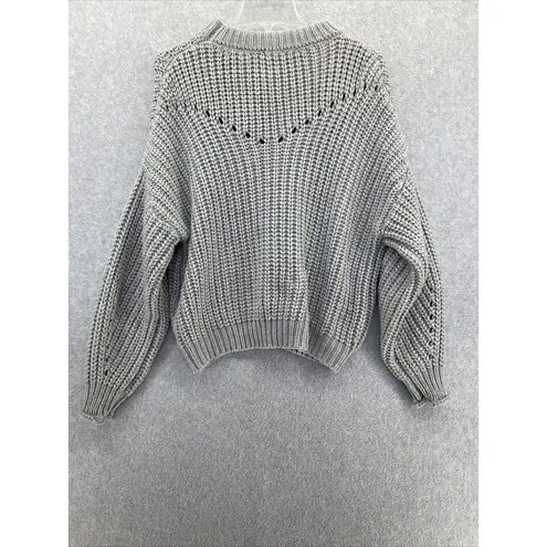 Elodie  Cable Knit Sweater Gray Long Sleeve Short Size Medium Oversized