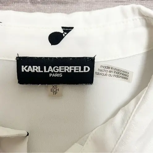 Karl Lagerfeld White Black Sunglasses Roll Tab Sleeve Button Up Collar Blouse XS