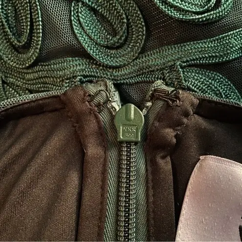 JS Collections Lace Dress Forest Sheer Sleeve Soutache Midi Sheath Dress Size 2