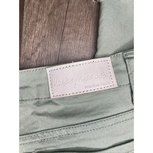 Monkey Ride Womens Classic Skinny Ankle Jeans 11 Sea Green Distressed Raw Hem