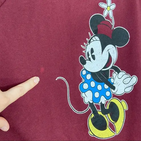Minnie Mouse Maroon Long Round Crew Neck Graphic Knit Sweatshirt Size M