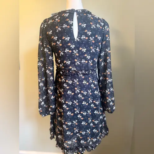 Black brown floral boho cottage core whimsigoth long sleeve mini dress medium