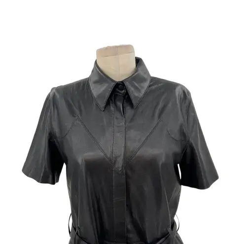Nanushka Roberta Black Faux Leather Mini Shirt Dress Western Size Medium