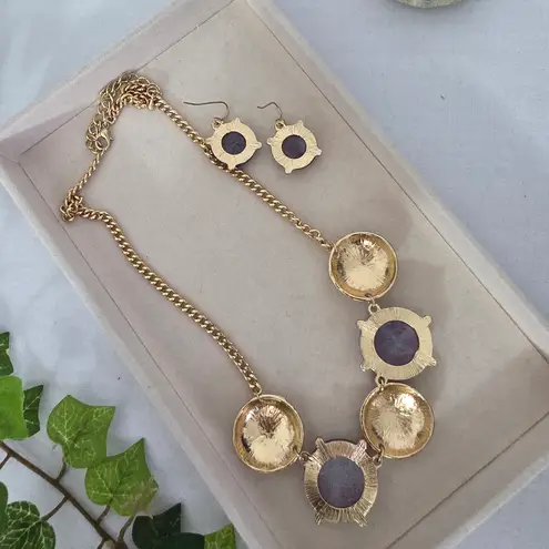 Boutique Gold Chain with Purple Neckkace and Earrings Set