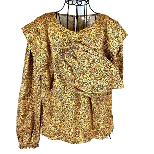 a.n.a . Orange and Blue Ruffle Peasant Blouse Women’s Size Large