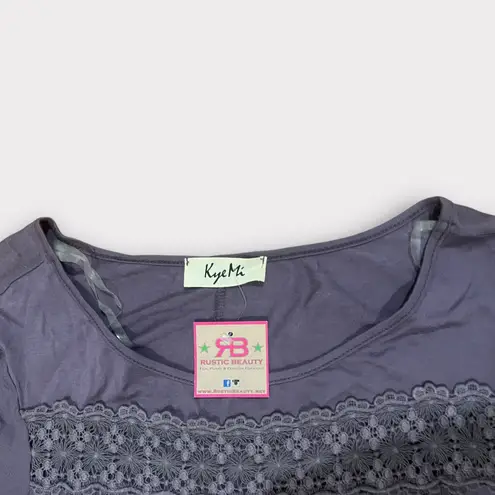 KyeMi NWT Purple Long Sleeve Blouse Crochet Detailing Bell Sleeves
