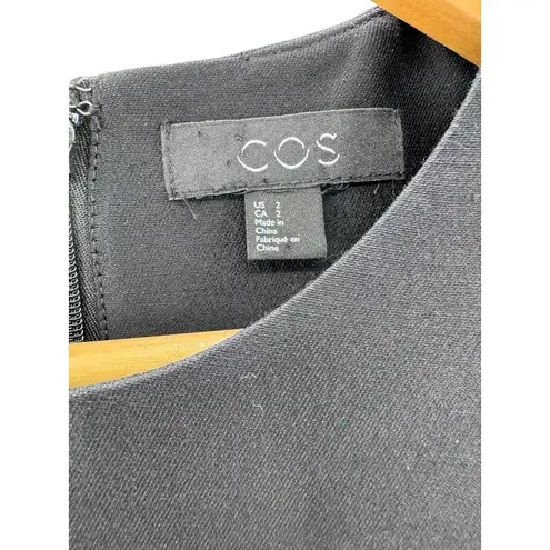 COS Black Sleeveless Shift Dress Wool Silk Blend Minimalist Size 2
