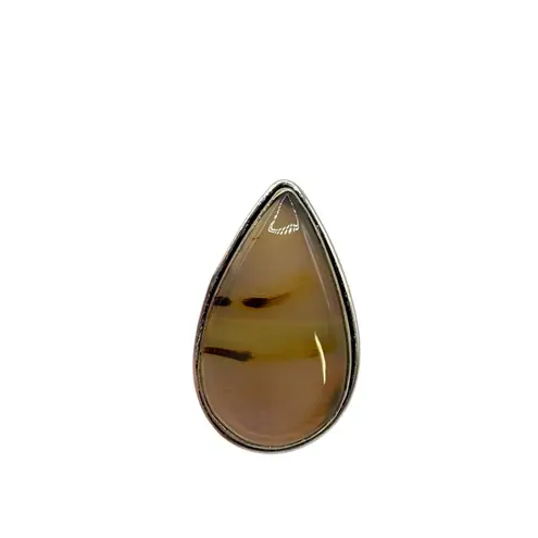 925 Sterling Silver Teardrop Agate Gemstone Ring Size 6.5