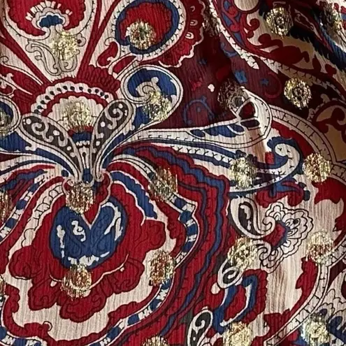 Haute Hippie Silk Long Sleeve Mini Dress Boho Paisley Print Ruffle Size Medium