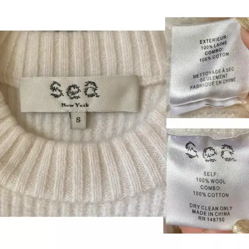Sea New York Nadene Eyelet Cream Wool Knit Sweater White Short Sleeve Crewneck S Size XS