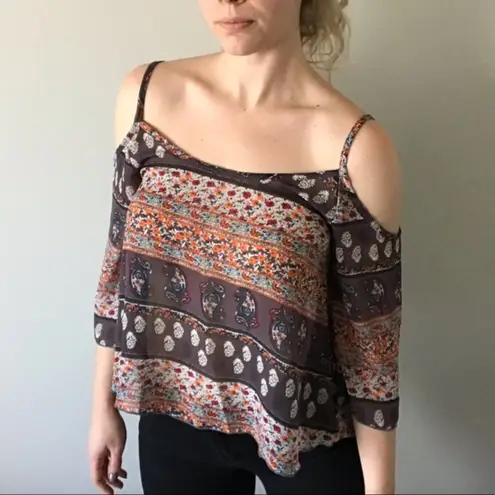 Nabee Cold Shoulder Paisley Print Blouse Chiffon Size Large