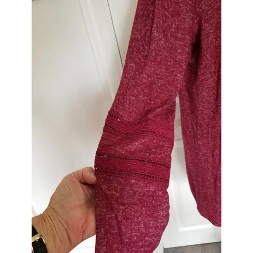 Bobeau Women's Marled Windsor Wine Lace Accent Open Front Cardigan Sweater Sz M