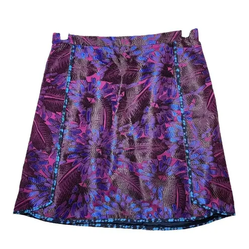 J.Crew  Midnight Floral Jacquard Skirt Satin Shirttail Lined Purple 2 XS