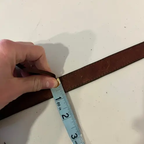 1995 Brown Distressed Genuine Leather Silver Solid Brass Buckle Belt Size Large