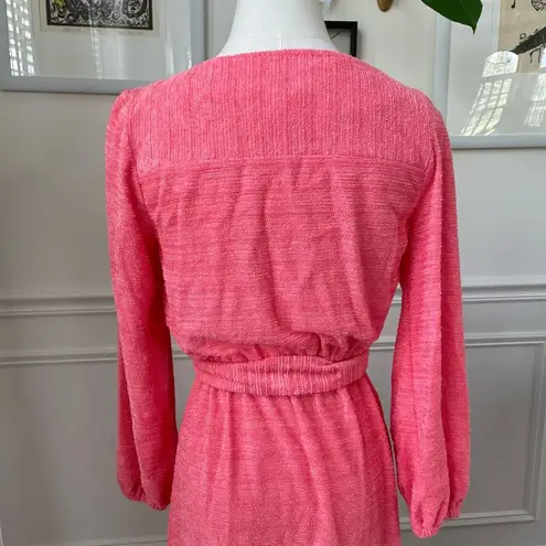 Vintage 70s Coral Terry Cloth Long Sleeve Dress Teena Paige XS S Orange