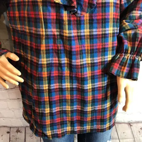 Vintage Trends Ruffled Collar Plaid Flannel Top L Size L