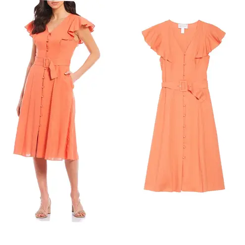 Donna Morgan NWT Flutter Sleeve Belted Midi Dress