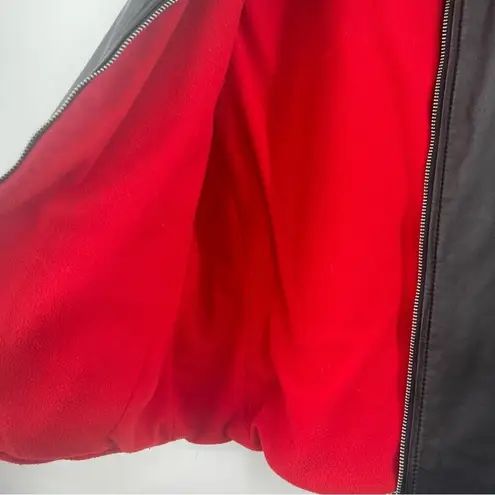 Pendleton Vest Vintage Black 100% Leather Zip Up Red Fleece Interior Size Small