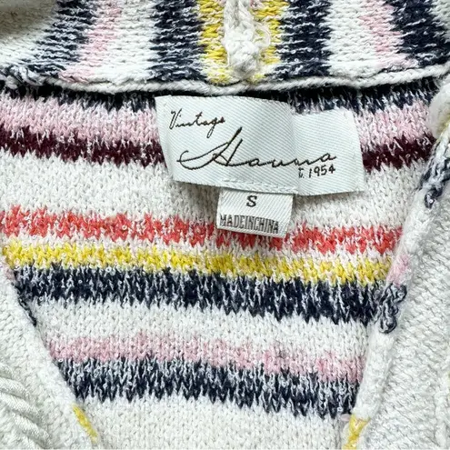 Vintage Havana Baja Hoodie Womens 90s Rainbow Grunge Woven Knit Striped Pullover Pink