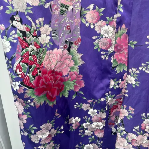 Vintage Jugemm Kimono Robe Woman Grecia Made Japan Purple Peacock Satin Oriental Size undefined
