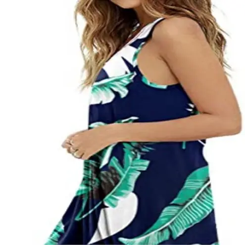 NWT!! Molerani Tropical Leaf Print Sleeveless Floral Swing Dress Blue Size M