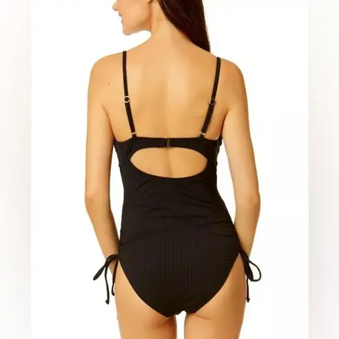 Salt + Cove Front Cut Out Bow Cinch Tie Ribbed One Piece Swimsuit Black XS