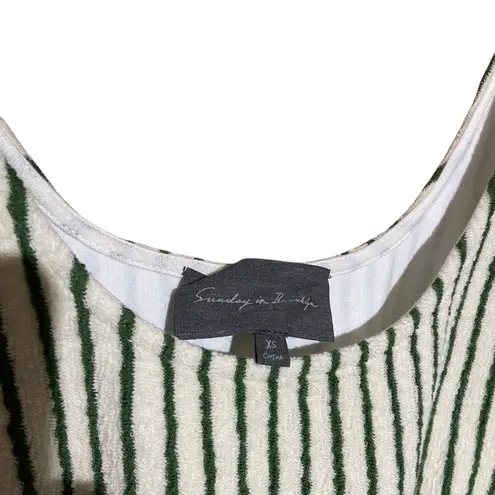 Sunday in Brooklyn Green Motif Scoop-Neck Terry Striped Cropped Set Size XS