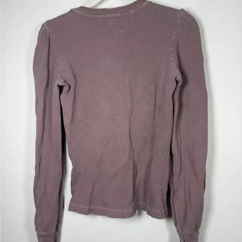 AMO Girly Thermal Top Bloodstone Purple Puff Shoulder Sleeve Sz L Size L