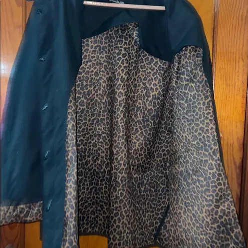 Dennis Basso Black Trench Coat with Leopard Details XL