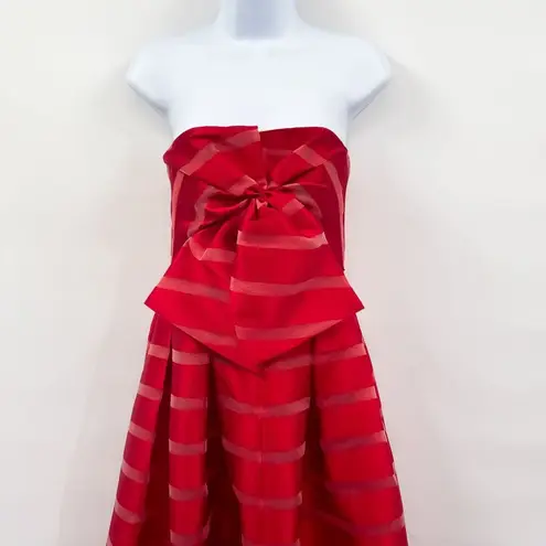 Sachin & Babi Reese Striped Bow Strapless Ball Gown Slit Maxi Dress Red Size 2