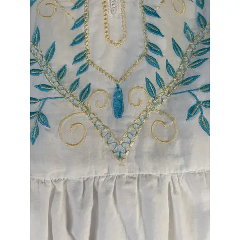 Peppermint Bay White Embroidered Coverup Dress Boho Resort Wear Floral Large