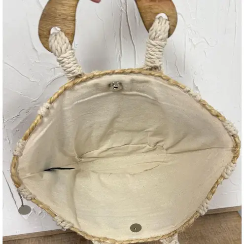 NWT Boho Macrame Tote Bag Seashell Jute Straw Purse Coastal Beach Festival