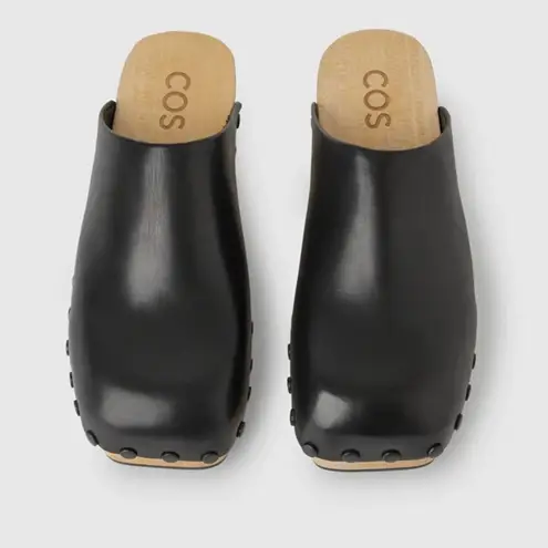 COS Napa Leather Clogs with Sustainab Wooden Sole with Tonal Studs Black Size 8