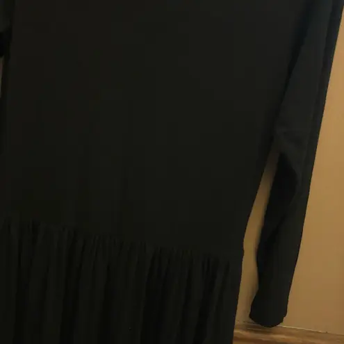 Nordstrom  the Catalog Pleated Babydoll Shoulder Pad Maxi Dress Black Small‎