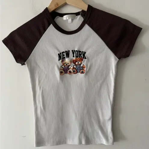 Riley & James Brown and White Bear New York Baby Ribbed Crop Tee