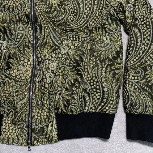 Suno Bomber Jacket 0 Embroidered Floral Lightweight Metallic Baroque Brocade Green