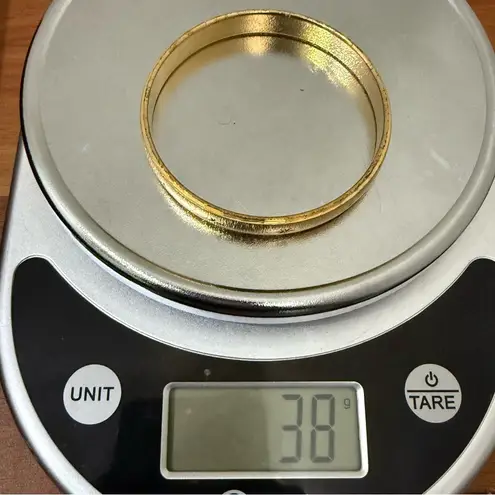 Vintage Signed MONET Brushed Gold Tone Etched Star Asterisk Bangle Bracelet 38g.